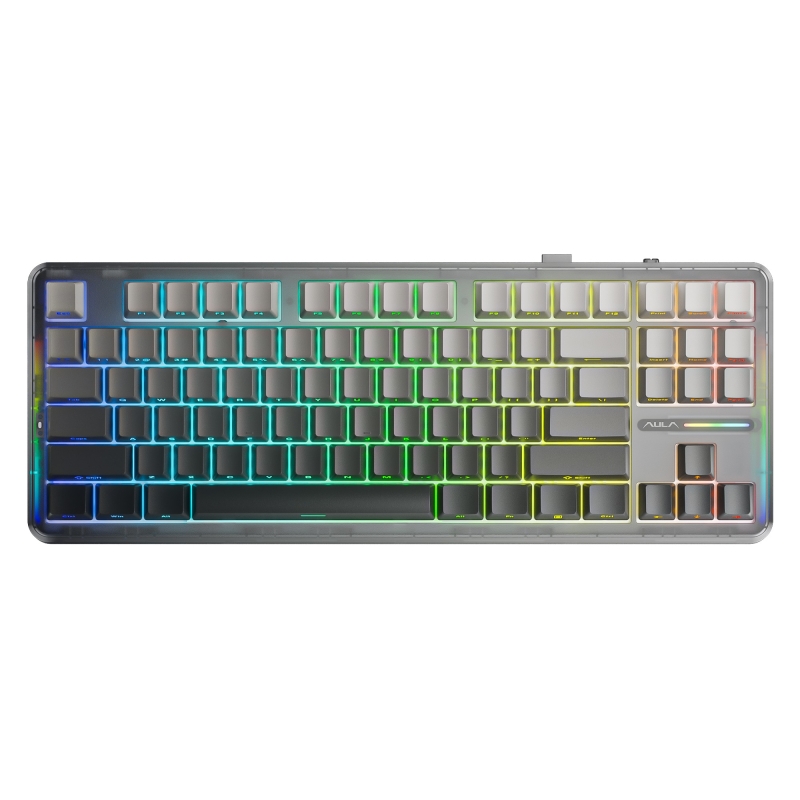 Aula F87 PRO Mekanik RGB TKL GrayWood V4 Switch Kablosuz Makrolu Hot Swap Klavye Gradyan Gri - 7