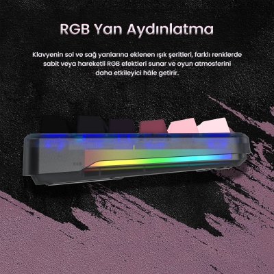 Aula F87 PRO Mekanik RGB TKL GrayWood V4 Switch Kablosuz Makrolu Hot Swap Klavye Gradyan Pembe - 4