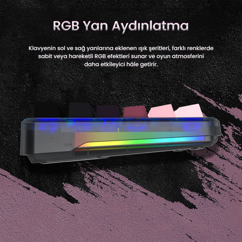 Aula F87 PRO Mekanik RGB TKL GrayWood V4 Switch Kablosuz Makrolu Hot Swap Klavye Gradyan Pembe - 4