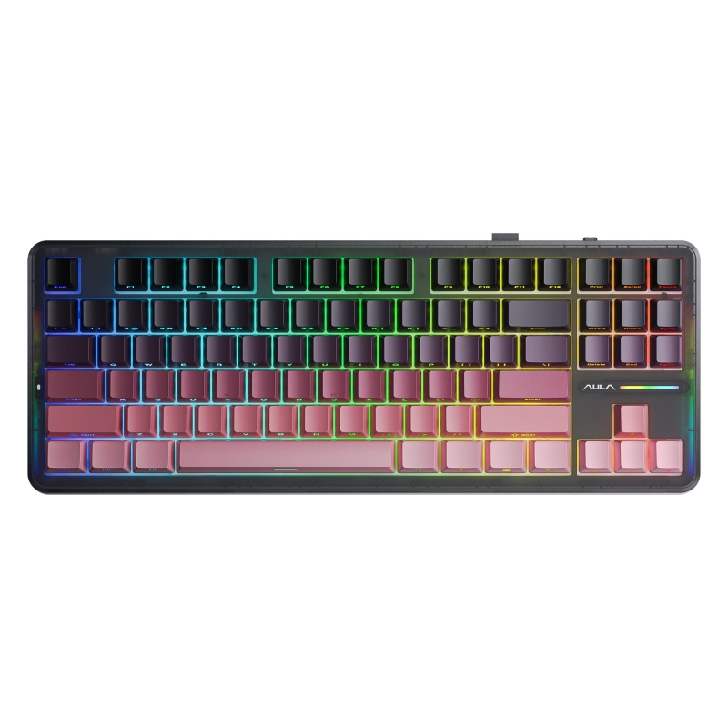 Aula F87 PRO Mekanik RGB TKL GrayWood V4 Switch Kablosuz Makrolu Hot Swap Klavye Gradyan Pembe - 7