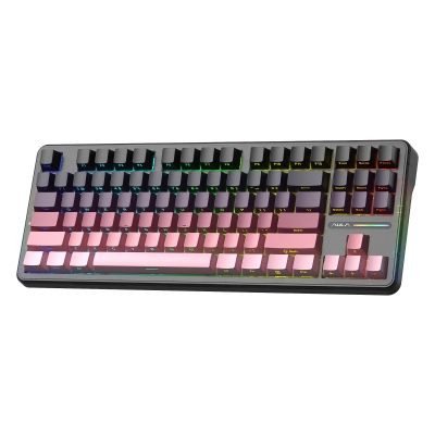 Aula F87 PRO Mekanik RGB TKL GrayWood V4 Switch Kablosuz Makrolu Hot Swap Klavye Gradyan Pembe - Aula