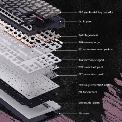 Aula F87 PRO Mekanik RGB TKL GrayWood V4 Switch Kablosuz Makrolu Hot Swap Klavye Gradyan Pembe - 3