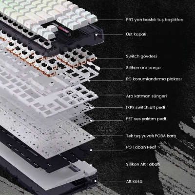 Aula F87 PRO Mekanik RGB TKL Kayhua İntelligent Switch Kablosuz Makrolu Hot Swap Klavye Desenli Beyaz - 3