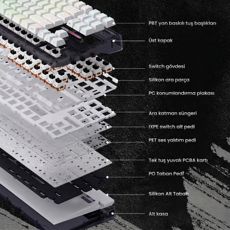 Aula F87 PRO Mekanik RGB TKL Kayhua İntelligent Switch Kablosuz Makrolu Hot Swap Klavye Desenli Beyaz - 3