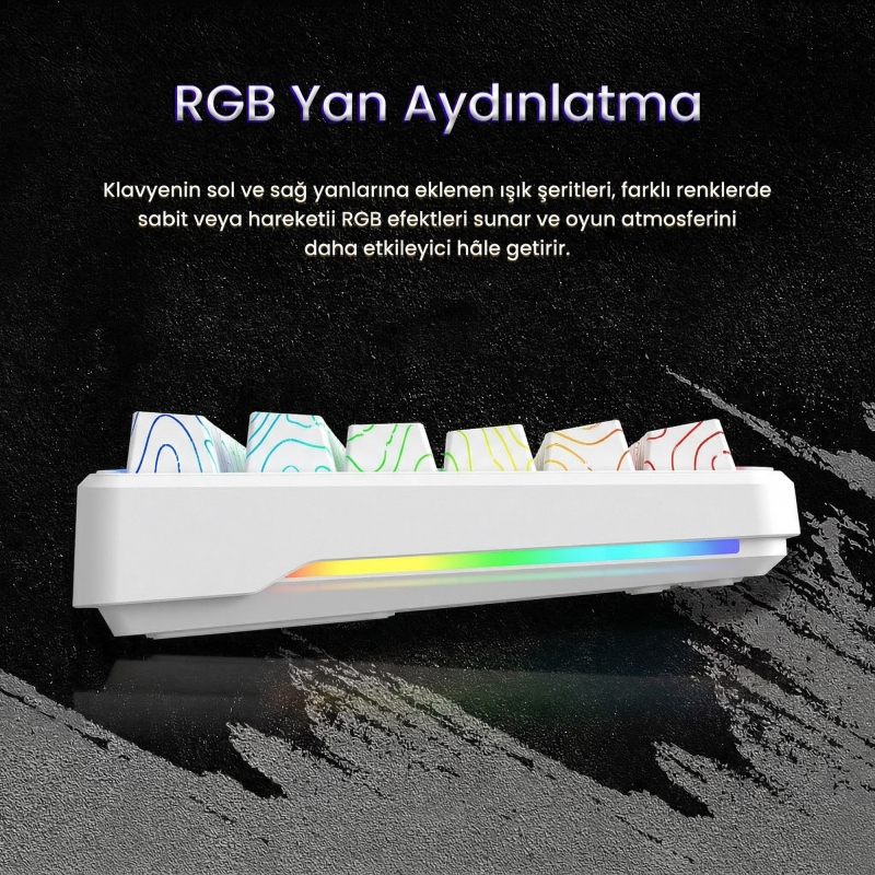 Aula F87 PRO Mekanik RGB TKL Kayhua İntelligent Switch Kablosuz Makrolu Hot Swap Klavye Desenli Beyaz - 4