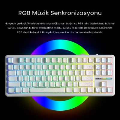 Aula F87 PRO Mekanik RGB TKL Kayhua İntelligent Switch Kablosuz Makrolu Hot Swap Klavye Desenli Beyaz - 5