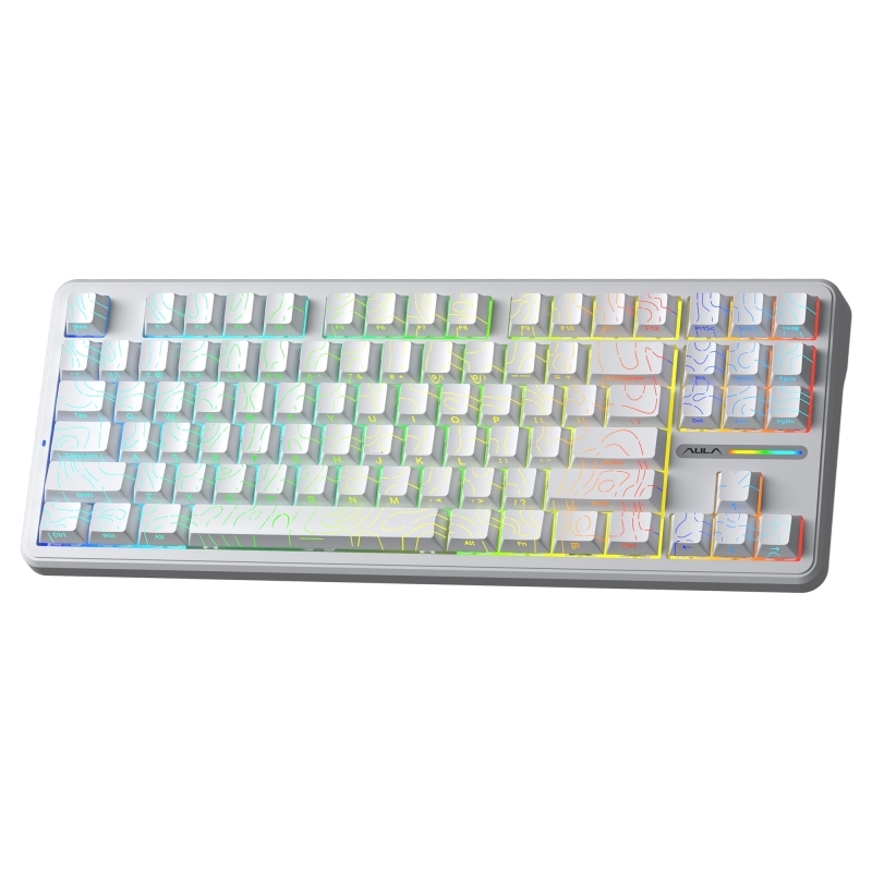 Aula F87 PRO Mekanik RGB TKL Kayhua İntelligent Switch Kablosuz Makrolu Hot Swap Klavye Desenli Beyaz - 7
