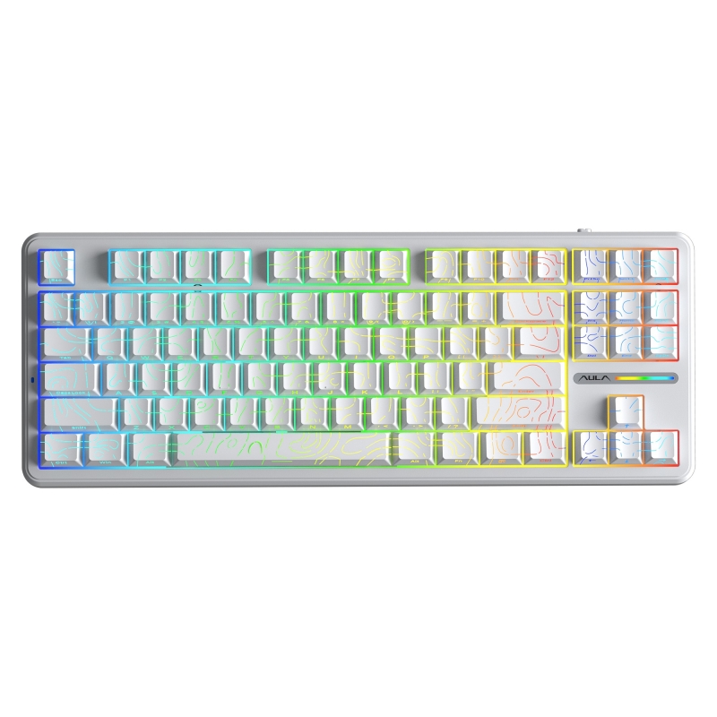 Aula F87 PRO Mekanik RGB TKL Kayhua İntelligent Switch Kablosuz Makrolu Hot Swap Klavye Desenli Beyaz - 1