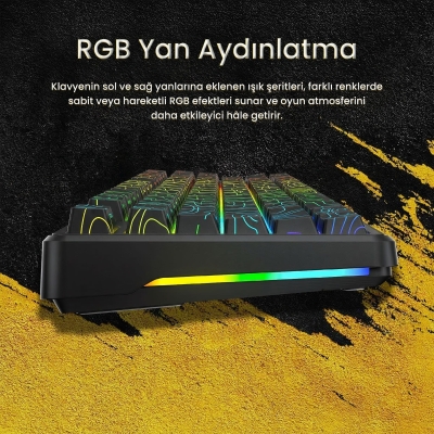 Aula F87 PRO Mekanik RGB TKL Kayhua İntelligent Switch Kablosuz Makrolu Hot Swap Klavye Desenli Siyah - 4