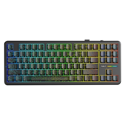 Aula F87 PRO Mekanik RGB TKL Kayhua İntelligent Switch Kablosuz Makrolu Hot Swap Klavye Desenli Siyah - Aula