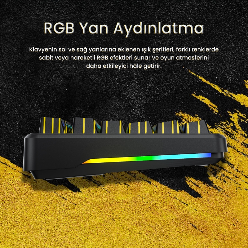 Aula F87 PRO Mekanik RGB TKL Matcha Latte Switch Kablosuz Makrolu Hot Swap Klavye Sarı - 4