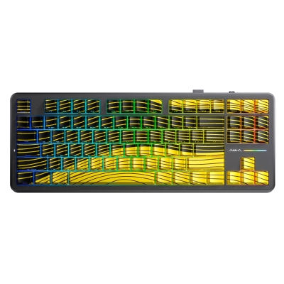 Aula F87 PRO Mekanik RGB TKL Matcha Latte Switch Kablosuz Makrolu Hot Swap Klavye Sarı - Aula
