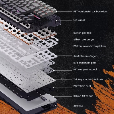 Aula F87 PRO Mekanik RGB TKL Nimbus V3 Switch Kablosuz Makrolu Hot Swap Klavye Turuncu - 3