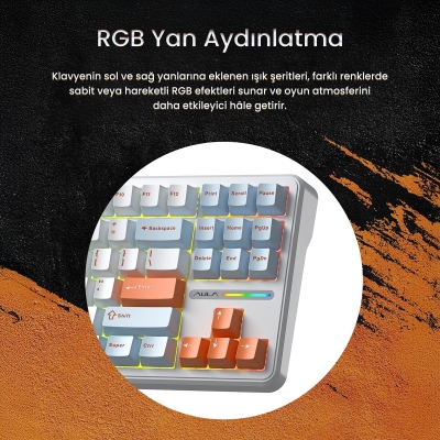 Aula F87 PRO Mekanik RGB TKL Nimbus V3 Switch Kablosuz Makrolu Hot Swap Klavye Turuncu - 4