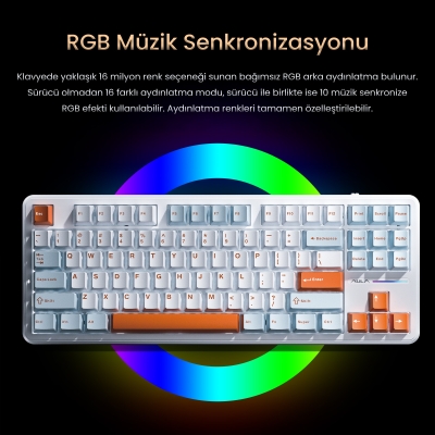 Aula F87 PRO Mekanik RGB TKL Nimbus V3 Switch Kablosuz Makrolu Hot Swap Klavye Turuncu - 5