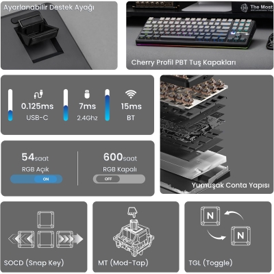 Aula F87 PRO V2 Mekanik RGB TKL GrayWood V4 Switch Kablosuz Makrolu Hot Swap Klavye Gradyan Gri - 3
