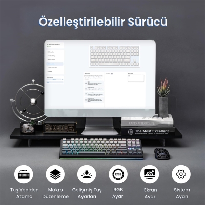 Aula F87 PRO V2 Mekanik RGB TKL GrayWood V4 Switch Kablosuz Makrolu Hot Swap Klavye Gradyan Gri - 8