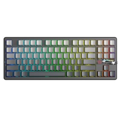 Aula F87 PRO V2 Mekanik RGB TKL GrayWood V4 Switch Kablosuz Makrolu Hot Swap Klavye Gradyan Gri - Aula