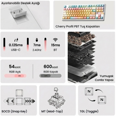 Aula F87 PRO V2 Mekanik RGB TKL Meteor Ice Cream Switch Kablosuz Makrolu Hot Swap Klavye Orange Juice - 3