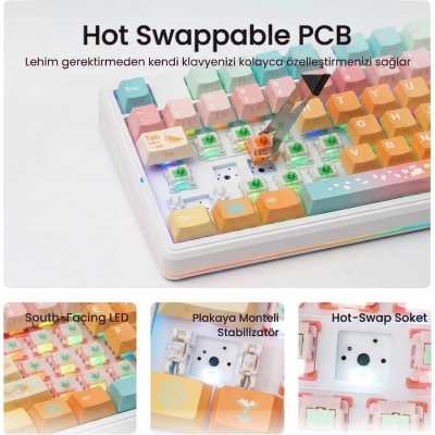 Aula F87 PRO V2 Mekanik RGB TKL Meteor Ice Cream Switch Kablosuz Makrolu Hot Swap Klavye Orange Juice - 5