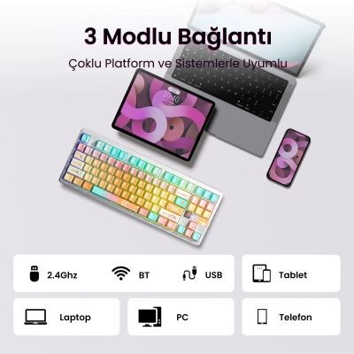 Aula F87 PRO V2 Mekanik RGB TKL Meteor Ice Cream Switch Kablosuz Makrolu Hot Swap Klavye Orange Juice - 6