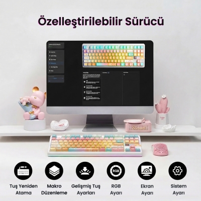 Aula F87 PRO V2 Mekanik RGB TKL Meteor Ice Cream Switch Kablosuz Makrolu Hot Swap Klavye Orange Juice - 8