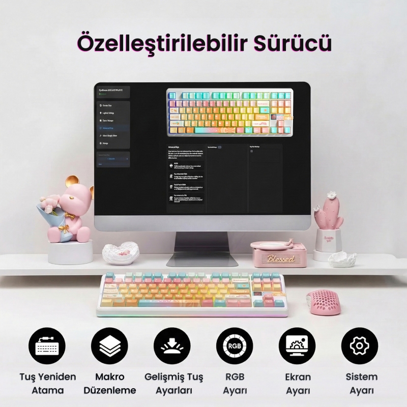 Aula F87 PRO V2 Mekanik RGB TKL Meteor Ice Cream Switch Kablosuz Makrolu Hot Swap Klavye Orange Juice - 8