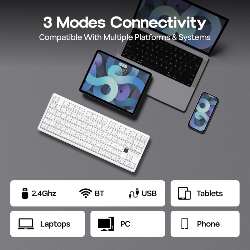 Aula F87 PRO V2 Mekanik RGB TKL Star Vector Switch Kablosuz Makrolu Hot Swap Klavye Desenli Beyaz - 5