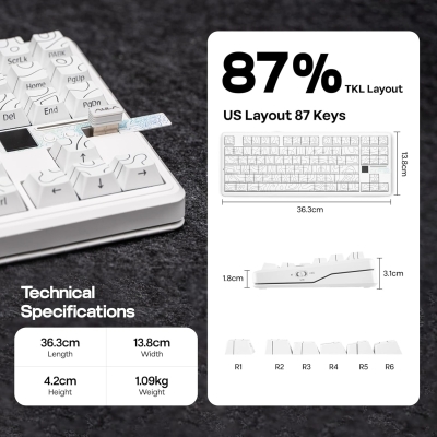 Aula F87 PRO V2 Mekanik RGB TKL Star Vector Switch Kablosuz Makrolu Hot Swap Klavye Desenli Beyaz - 6