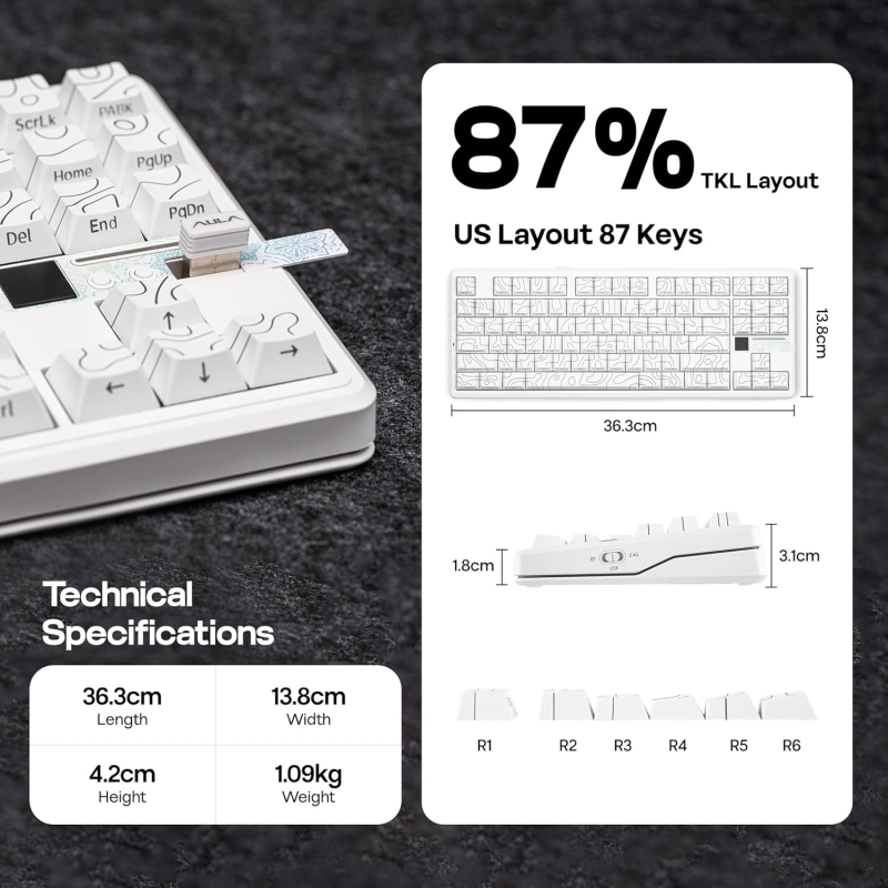 Aula F87 PRO V2 Mekanik RGB TKL Star Vector Switch Kablosuz Makrolu Hot Swap Klavye Desenli Beyaz - 6