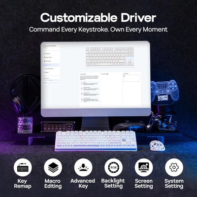 Aula F87 PRO V2 Mekanik RGB TKL Star Vector Switch Kablosuz Makrolu Hot Swap Klavye Desenli Beyaz - 7