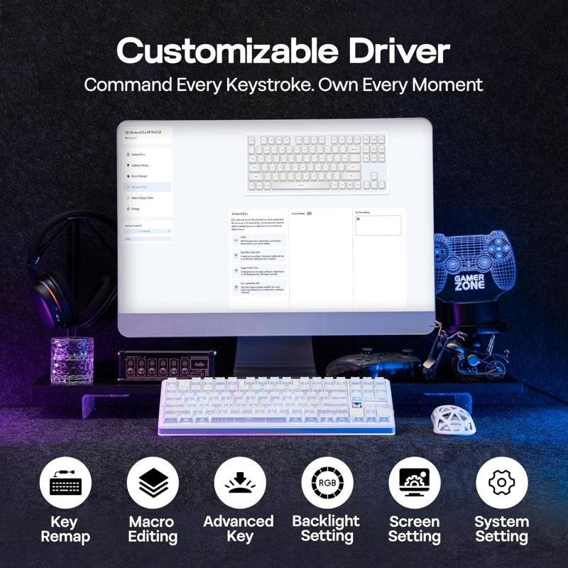 Aula F87 PRO V2 Mekanik RGB TKL Star Vector Switch Kablosuz Makrolu Hot Swap Klavye Desenli Beyaz - 7