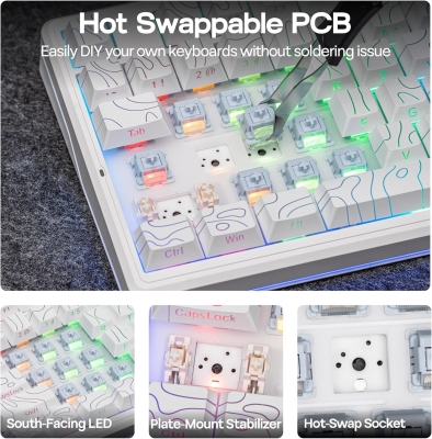 Aula F87 PRO V2 Mekanik RGB TKL Star Vector Switch Kablosuz Makrolu Hot Swap Klavye Desenli Beyaz - 8