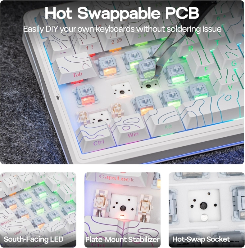 Aula F87 PRO V2 Mekanik RGB TKL Star Vector Switch Kablosuz Makrolu Hot Swap Klavye Desenli Beyaz - 8