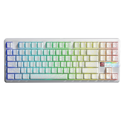 Aula F87 PRO V2 Mekanik RGB TKL Star Vector Switch Kablosuz Makrolu Hot Swap Klavye Desenli Beyaz - Aula