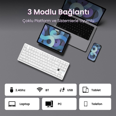 Aula F87 PRO V2 Mekanik RGB TKL Star Vector Switch Kablosuz Makrolu Hot Swap Klavye Desenli Beyaz - 6