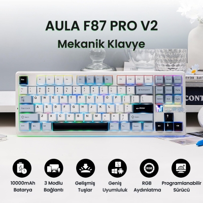 Aula F87 PRO V2 Mekanik RGB TKL Star Vector Switch Kablosuz Makrolu Hot Swap Klavye Lacivert - 2