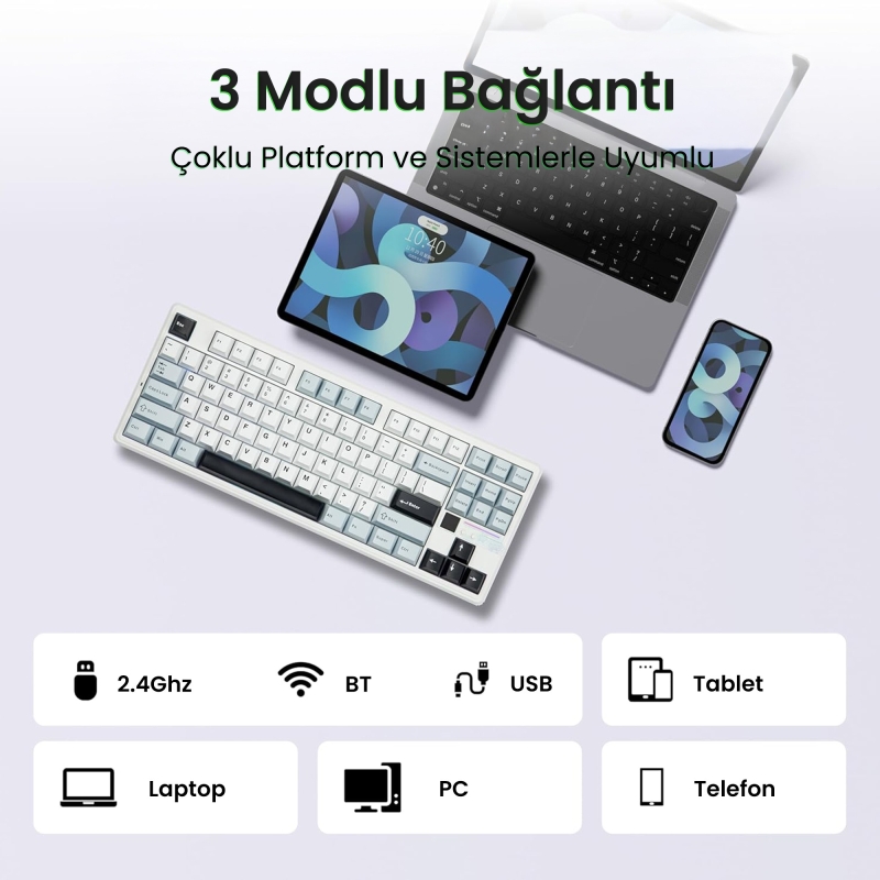 Aula F87 PRO V2 Mekanik RGB TKL Star Vector Switch Kablosuz Makrolu Hot Swap Klavye Lacivert - 6