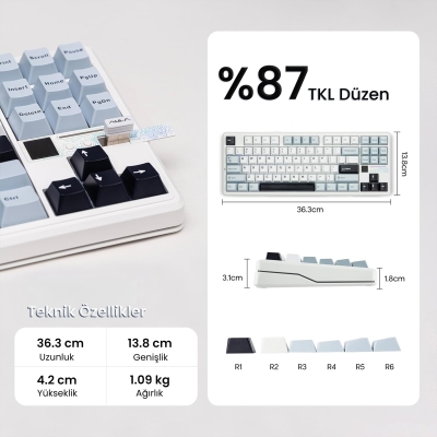 Aula F87 PRO V2 Mekanik RGB TKL Star Vector Switch Kablosuz Makrolu Hot Swap Klavye Lacivert - 7