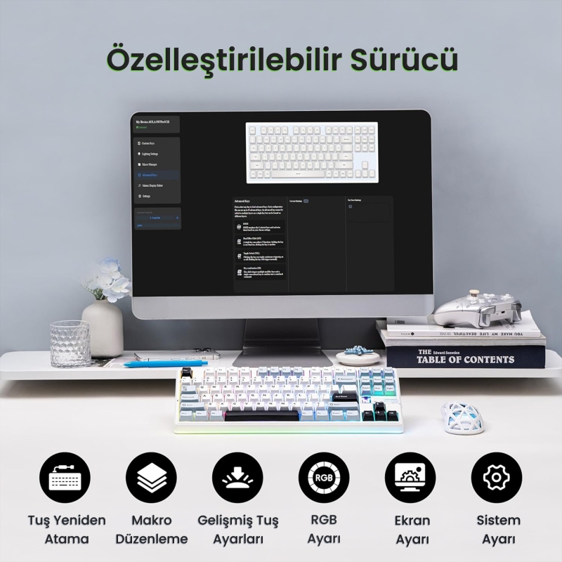 Aula F87 PRO V2 Mekanik RGB TKL Star Vector Switch Kablosuz Makrolu Hot Swap Klavye Lacivert - 8