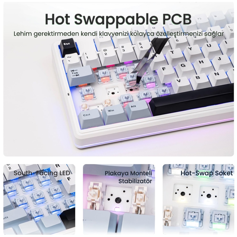Aula F87 PRO V2 Mekanik RGB TKL Star Vector Switch Kablosuz Makrolu Hot Swap Klavye Lacivert - 5