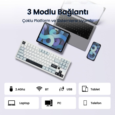 Aula F87 PRO V2 Mekanik RGB TKL Star Vector Switch Kablosuz Makrolu Hot Swap Klavye Lacivert - 6