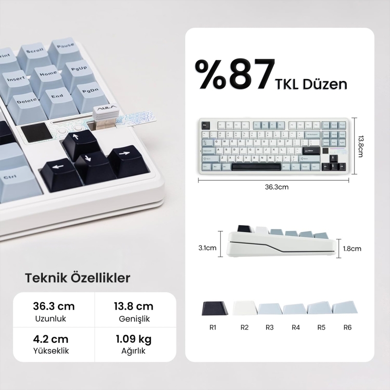 Aula F87 PRO V2 Mekanik RGB TKL Star Vector Switch Kablosuz Makrolu Hot Swap Klavye Lacivert - 7
