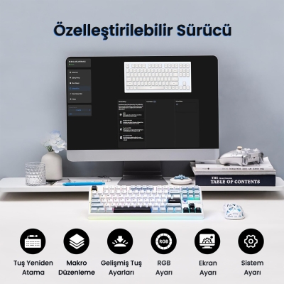 Aula F87 PRO V2 Mekanik RGB TKL Star Vector Switch Kablosuz Makrolu Hot Swap Klavye Lacivert - 8