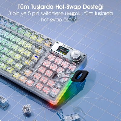 Aula F98 Pro OLED Ekranlı Makrolu Kablosuz RGB Hot-Swap Gasket Pre-Lubed Switch Mekanik Klavye - 5