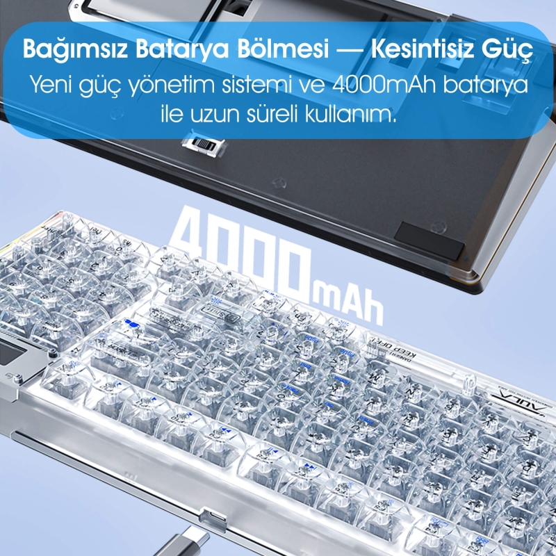 Aula F98 Pro OLED Ekranlı Makrolu Kablosuz RGB Hot-Swap Gasket Pre-Lubed Switch Mekanik Klavye - 7
