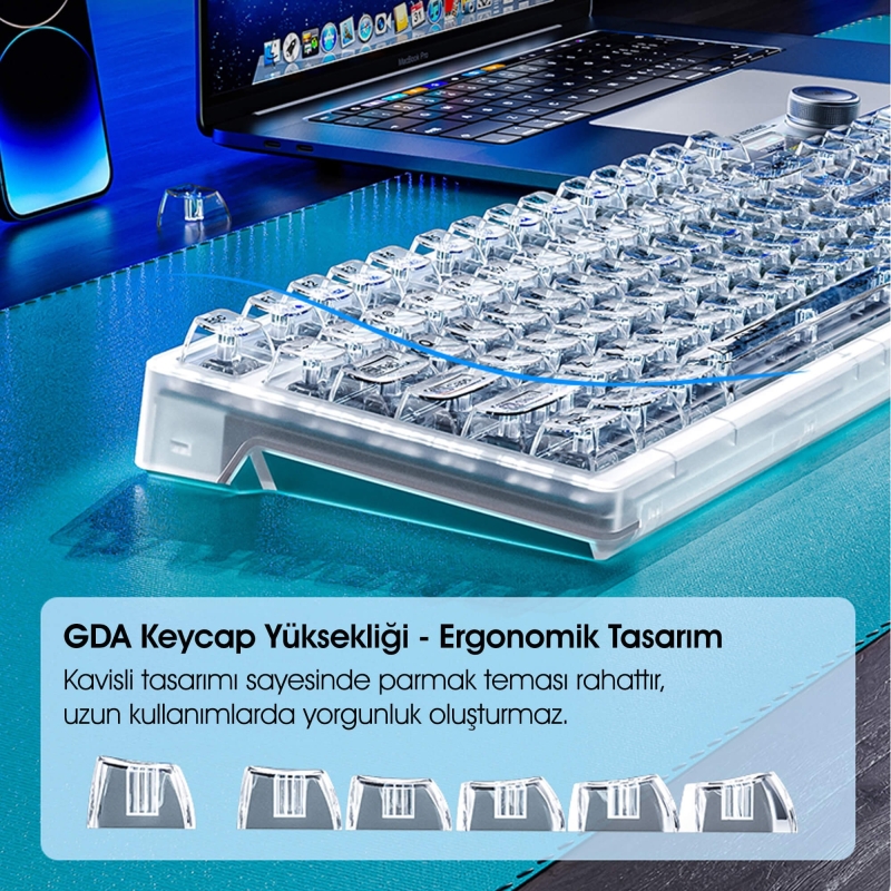 Aula F98 Pro OLED Ekranlı Makrolu Kablosuz RGB Hot-Swap Gasket Pre-Lubed Switch Mekanik Klavye - 9