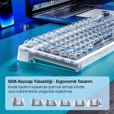 Aula F98 Pro OLED Ekranlı Makrolu Kablosuz RGB Hot-Swap Gasket Pre-Lubed Switch Mekanik Klavye - 9