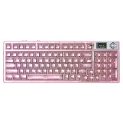 Aula F98 Pro V3 OLED Ekranlı Crystal Switch Makrolu Kablosuz RGB Hot-Swap Gasket Pre-Lubed Switch Mekanik Klavye Şeffaf Pembe - Aula