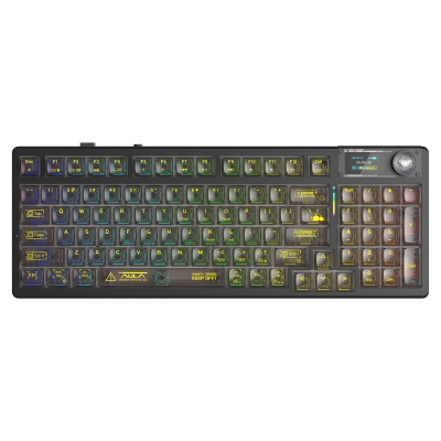 Aula F98 Pro V3 OLED Ekranlı Crystal Switch Makrolu Kablosuz RGB Hot-Swap Gasket Pre-Lubed Switch Mekanik Klavye Şeffaf Siyah - Aula